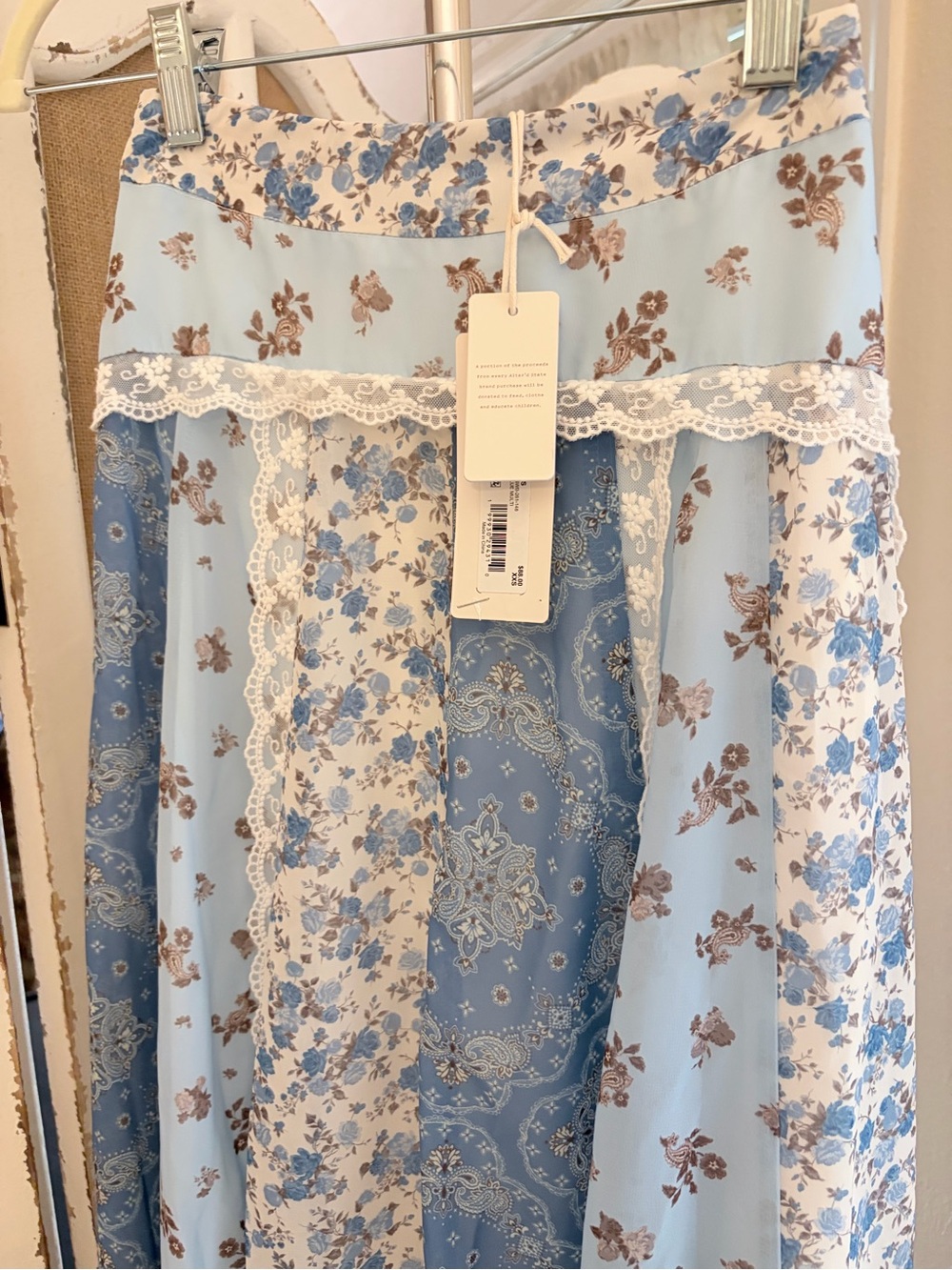 Altar’d State NWT Blue Floral Paisley Patchwork Lace Maxi Skirt XXS